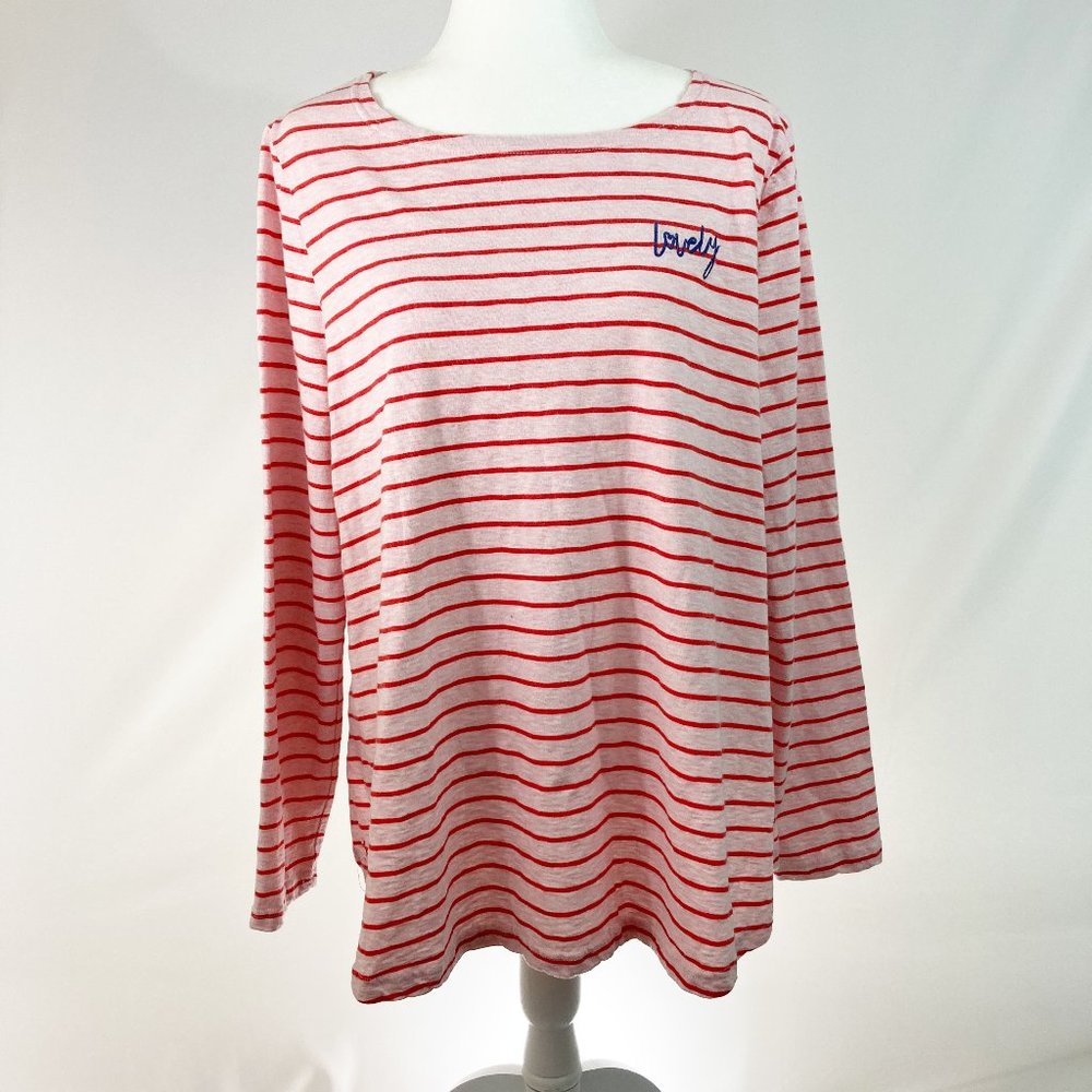 Joules Harbour Long-Sleeve "Lovely" Embroidered Tee Size 14 100% Cotton